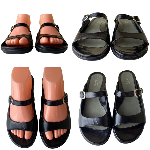 Dansko Crinkle Patent Leather BLACK Slip On Sandals - Picture 3 of 16